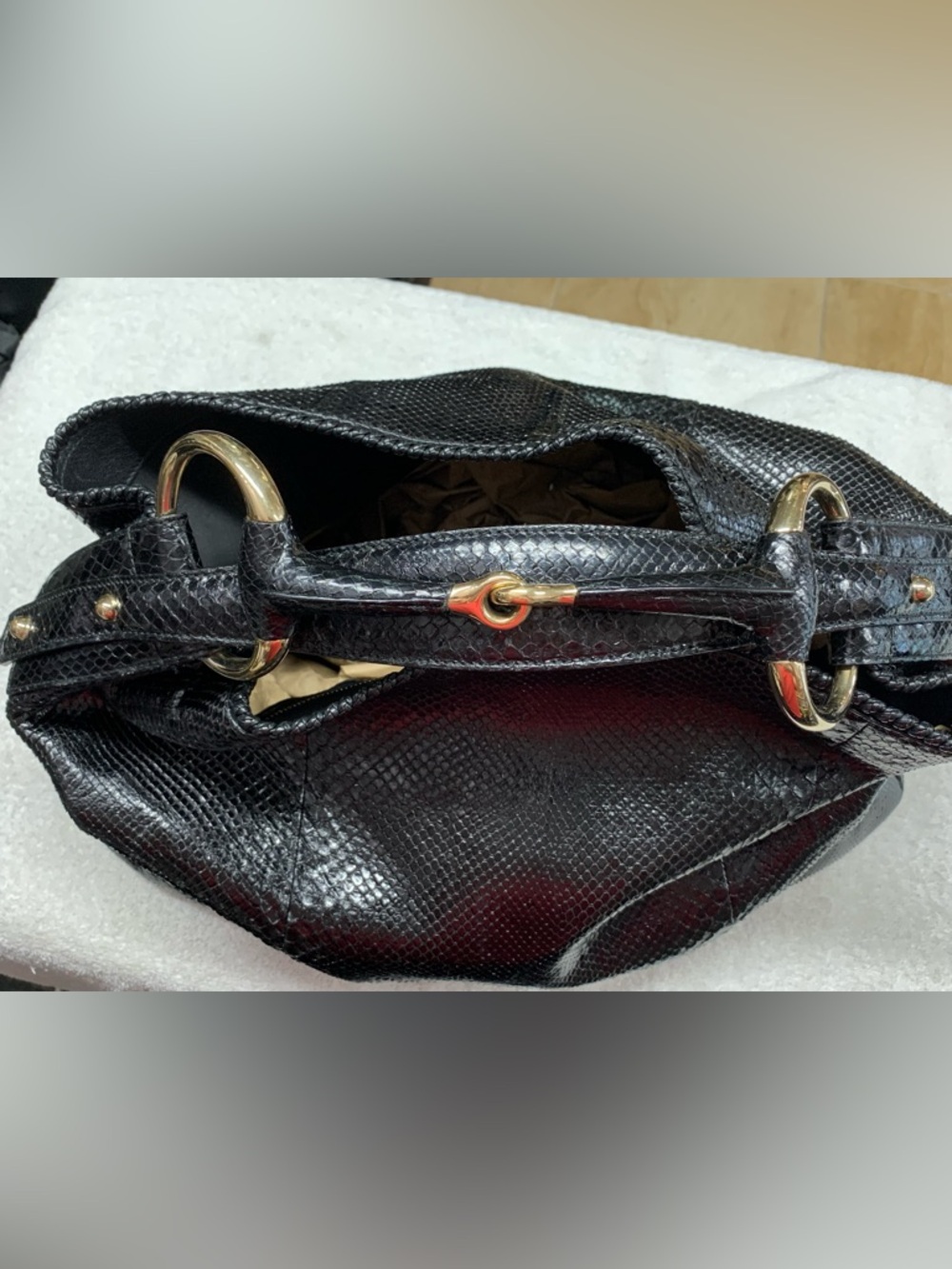 Gucci Horsebit Large Black Python Snakeskin Hobo Bag - Picture 10 of 16